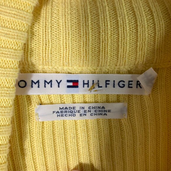 Womens Vintage Tommy Hilfiger Striped Cotton Turtle Neck Sweater XL Yellow Blue - Picture 9 of 12